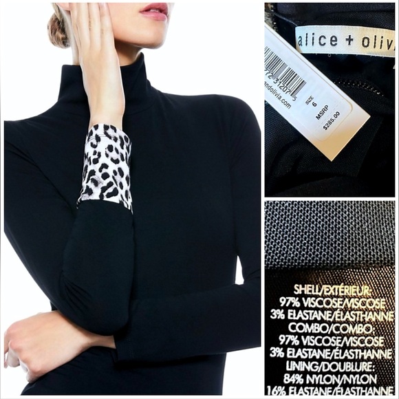 Alice + Olivia Delora Black White Turtleneck Leopard Patchwork Mini Dress - Picture 15 of 16
